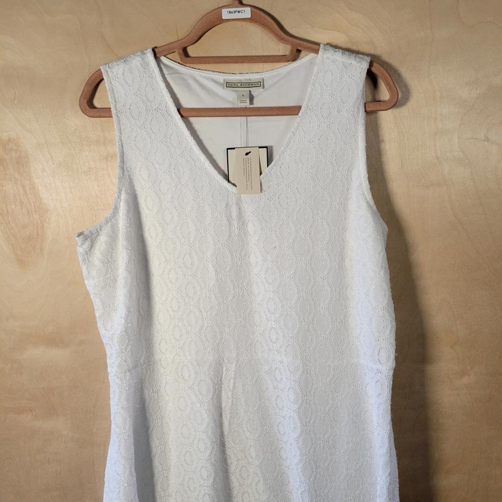 Dana Buchman White Lace Lined Asymmetrical Hem Maxi Dress Women Size L NWT - Picture 7 of 10